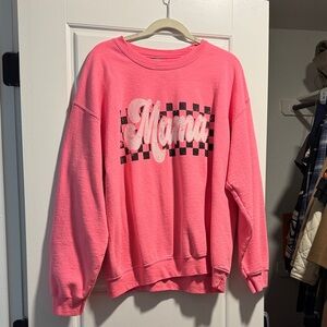 Gildan Pink 'Mama' Checkered Crew Neck Sweater